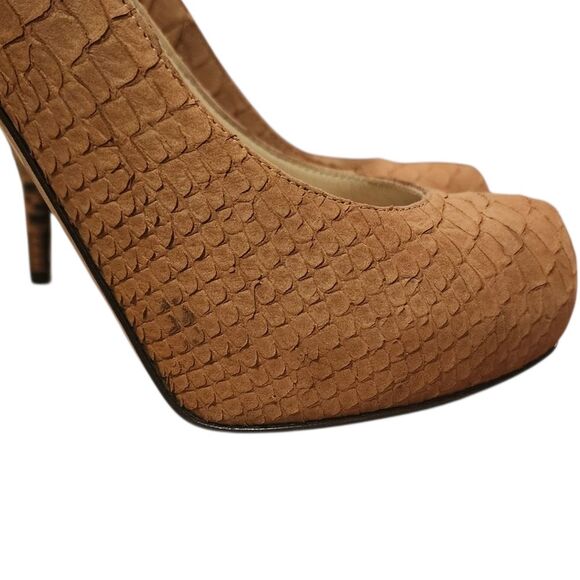 Fendi Shoes Womens 36.5 Tan Leather Embossed Python FF Heel Platform Pump US 6.5 - Picture 13 of 13